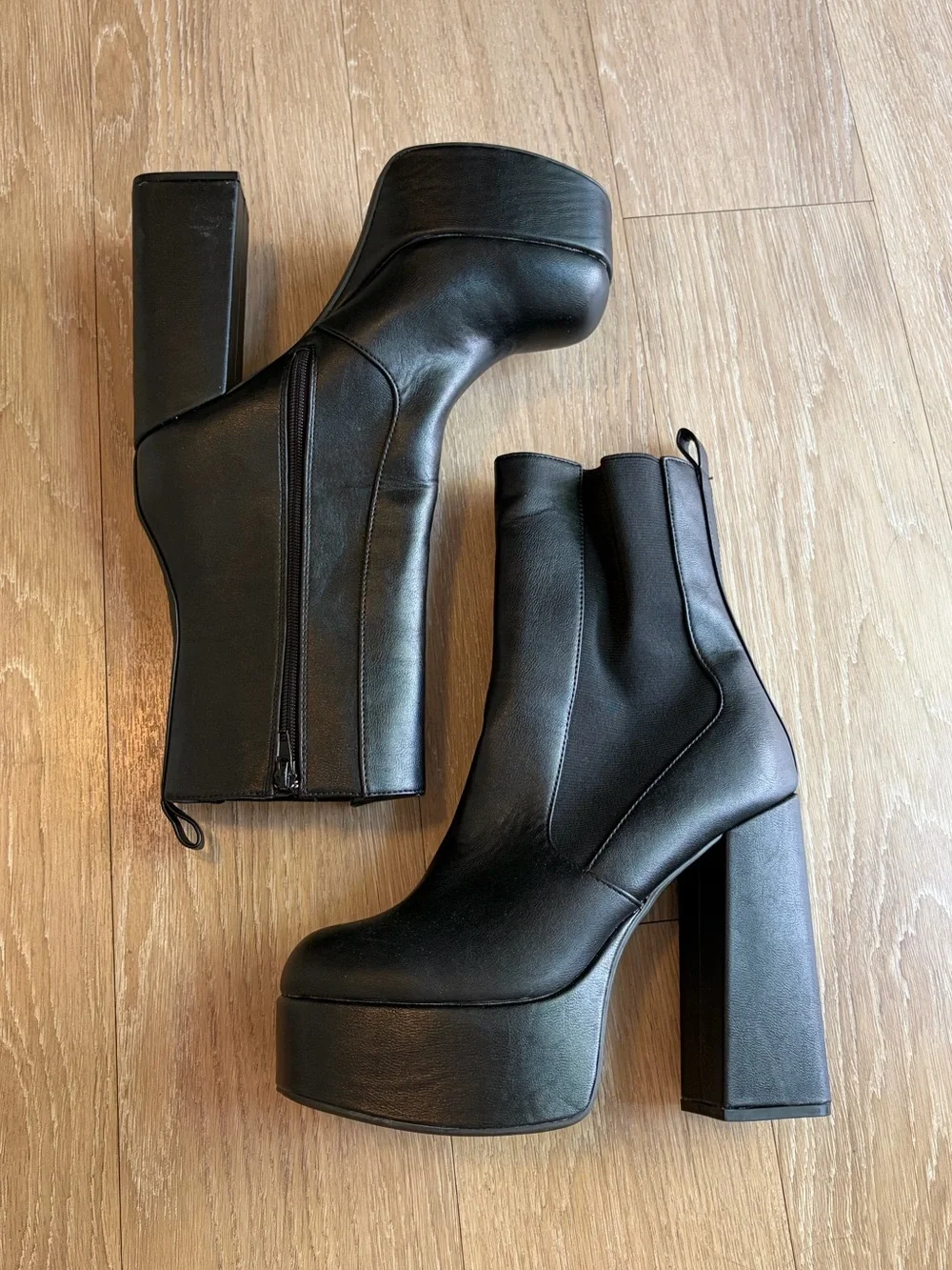 BAMBOO Black Chunky Platform Block Heel Boots
